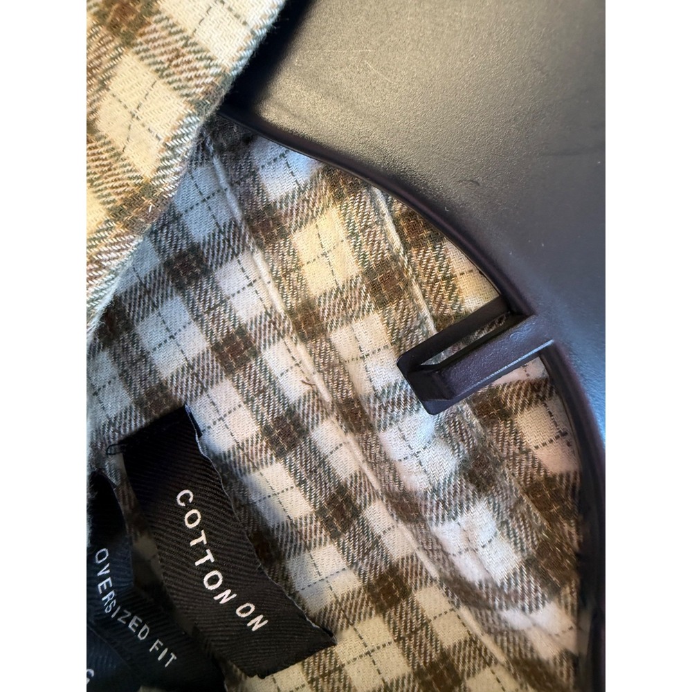 Cotton on Men's Tribeca Oversized Long Sleeve Shirt Stone Mini Check L - Picture 10 of 16
